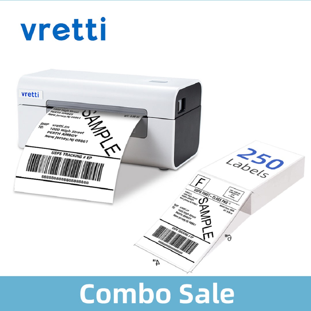Vretti Inkless Thermal Printer D465B + 1 stack 4x6 Fan-Fold Labels(250 Sheets)