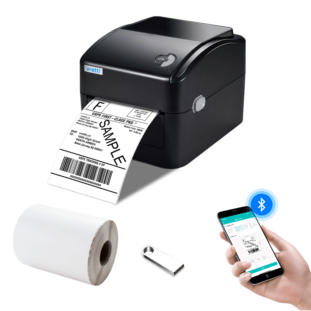 Vretti Thermal Label Printer 420B + 1 Roll of 250 Sheets Thermal Paper
